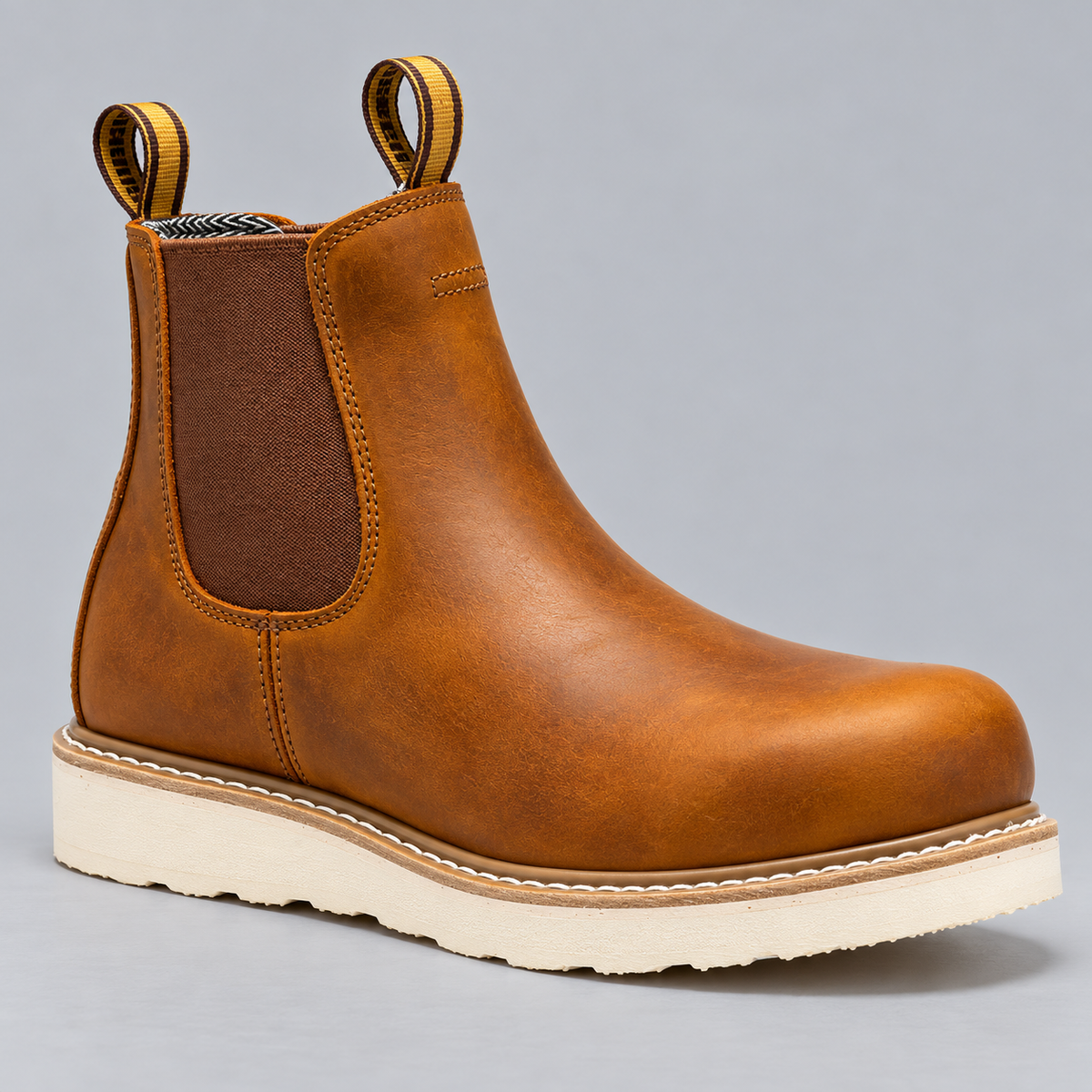 Men's Leather Work Boots with Steel Toe and Wedge Sole