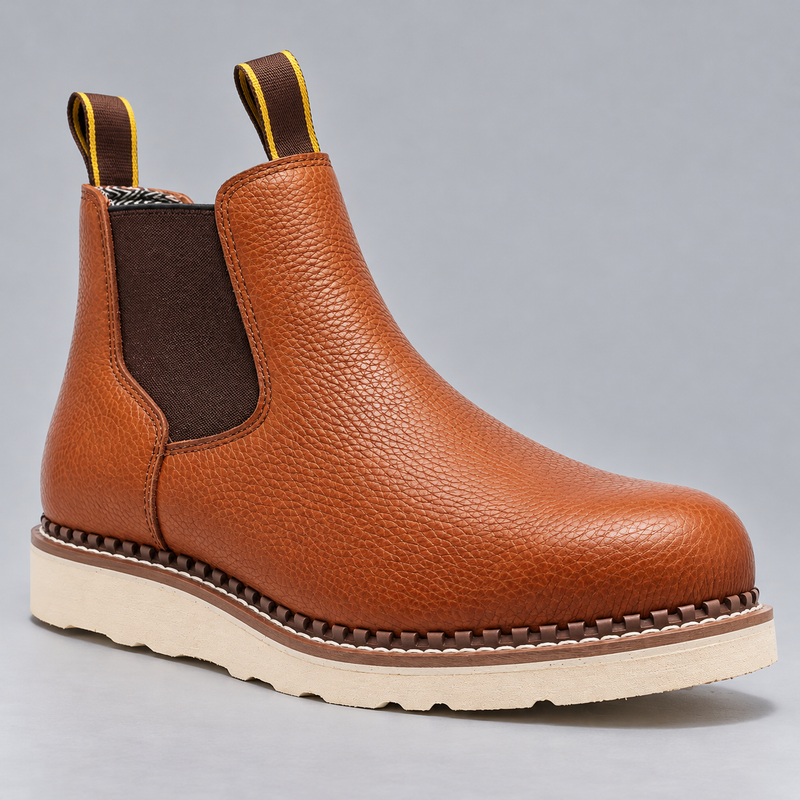 Men's Steel Toe Pull On Work Boots with Wedge Sole and Leather