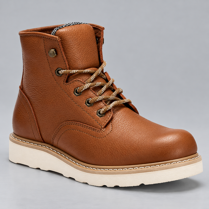 Men's Leather Work Boots with Soft Toe and Vibram Wedge Sole