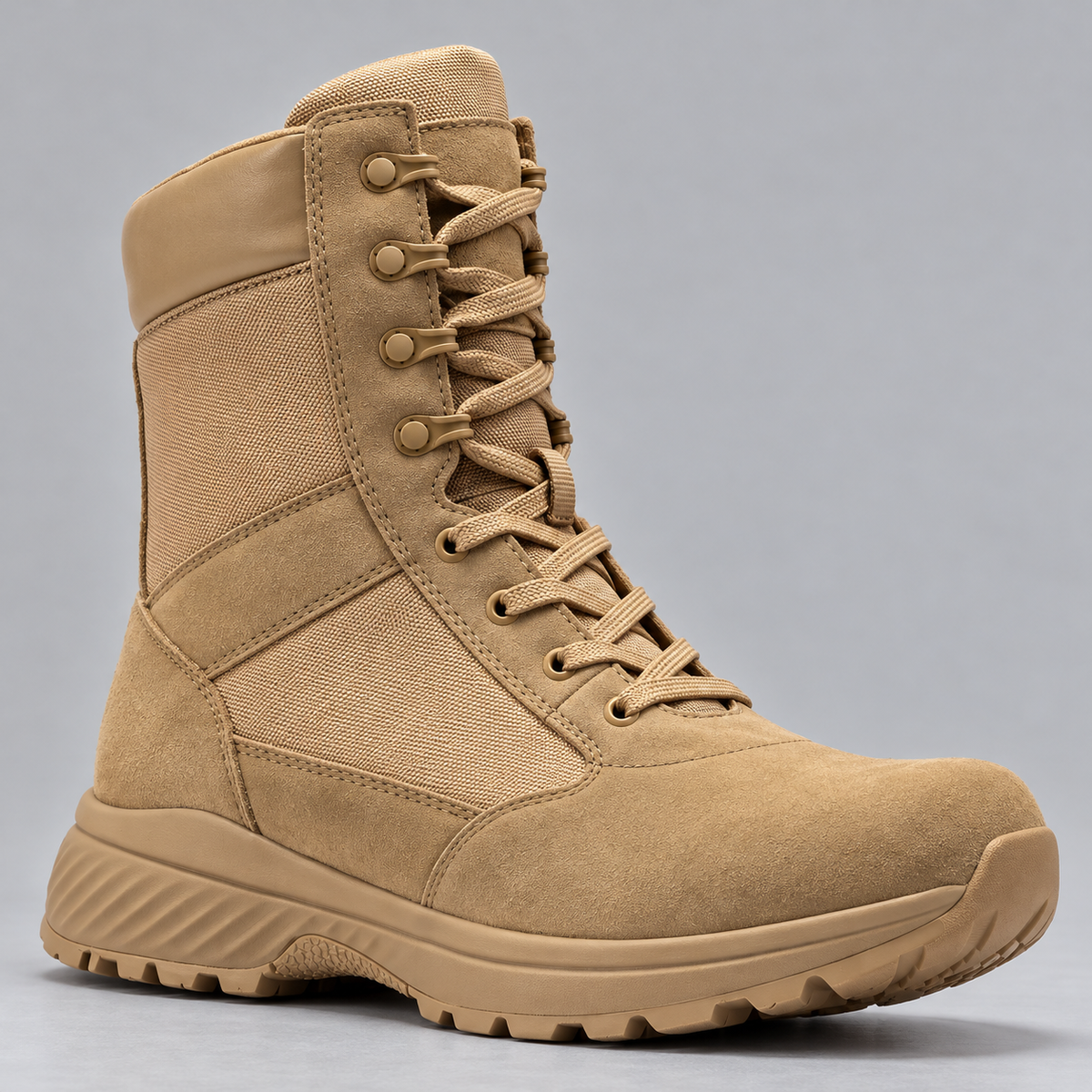 Men's Suede Leather Tactical Boots with Side Zipper and Rubber Sole