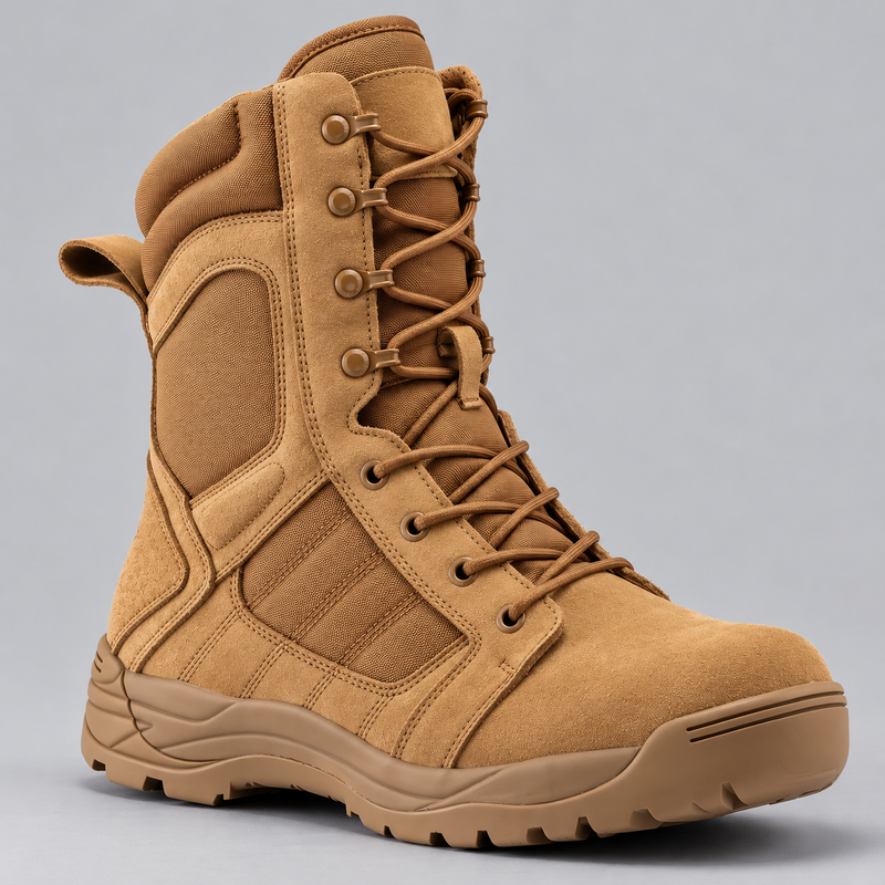 Men's Suede Tactical Boots with Side Zipper and Slip-Resistant Rubber Sole