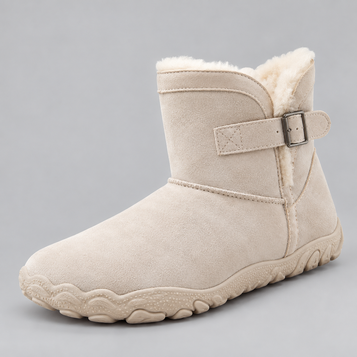 Women's Suede Barefoot Winter Boots with Faux Fur Lining and Buckle Strap