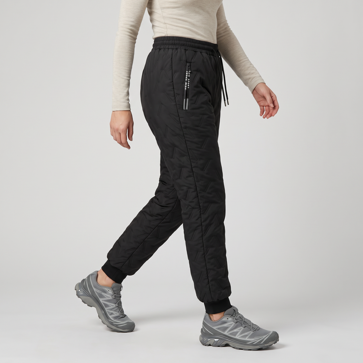 Women's Fleece Lined Quilted Winter Trousers with Zip Hip Pockets