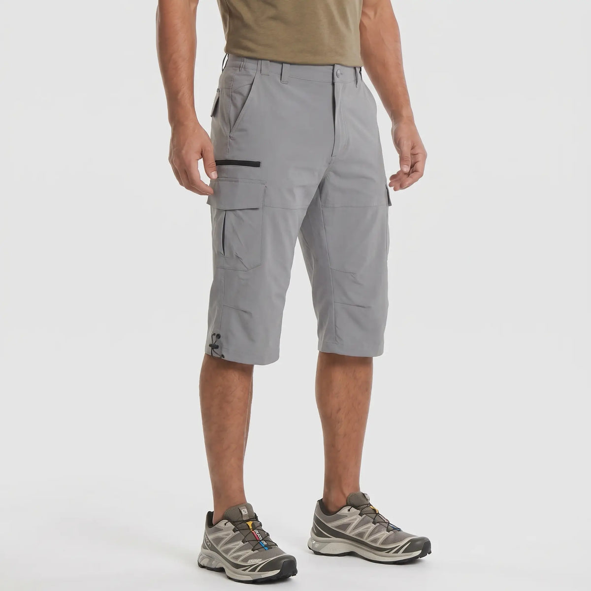 Men’s 3/4 Cargo Shorts with Multiple Pockets and Adjustable Hem Drawcords