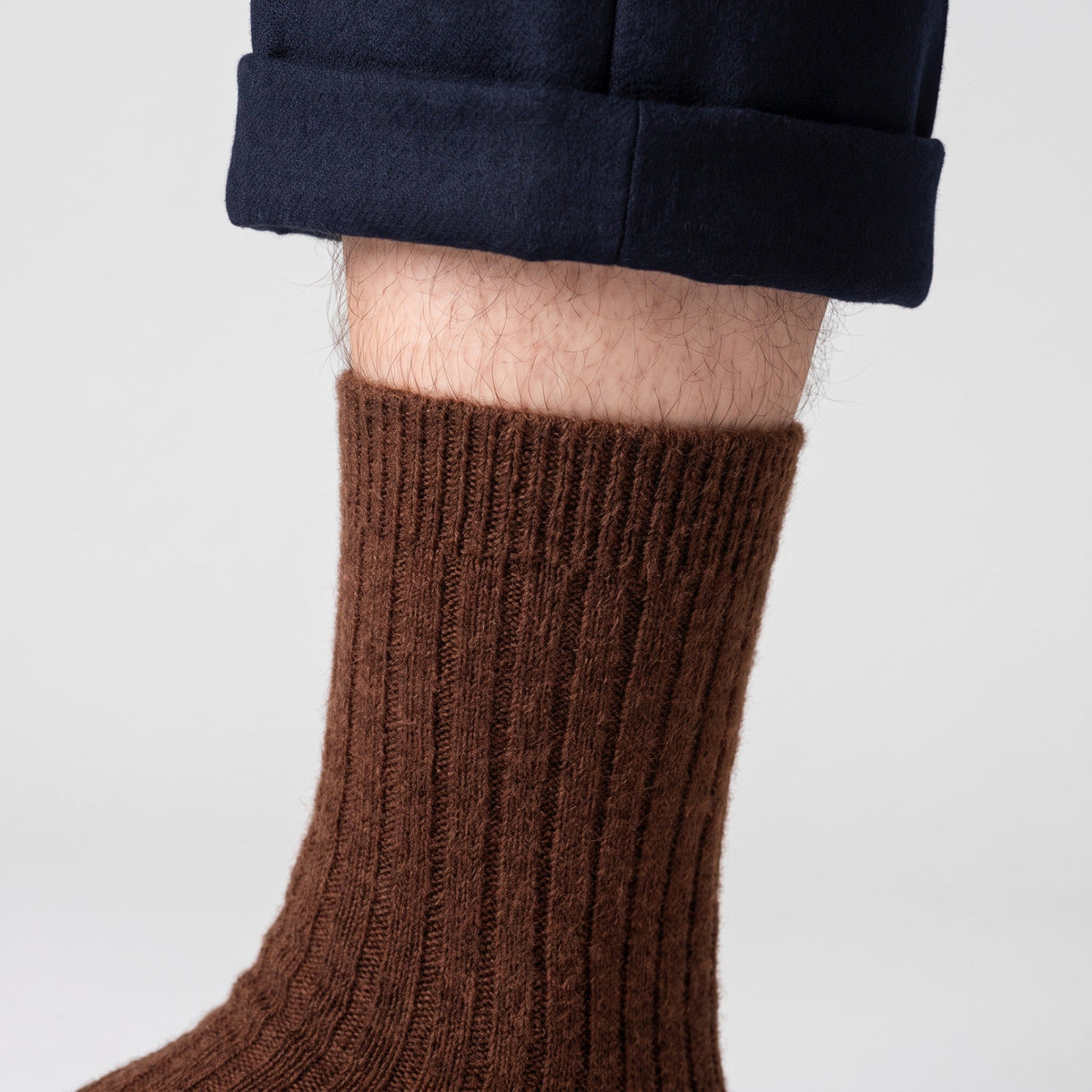 Men's Thick Wool Mid Calf Boot Socks with Ribbed Cuff