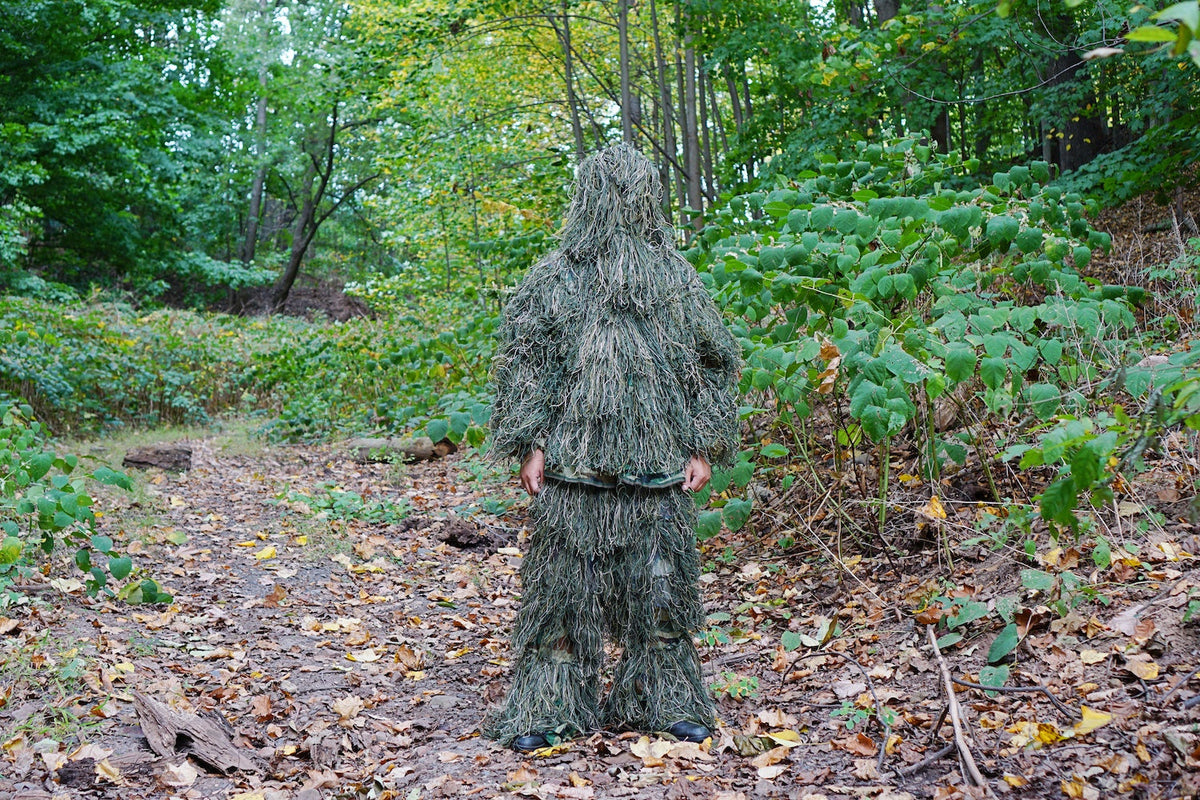Men's Complete Woodland Ghillie Suit with Head Cover and Carry Bag
