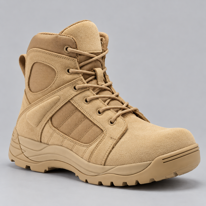 Men's Suede Leather Tactical Boots with Side Zipper and Rubber Sole
