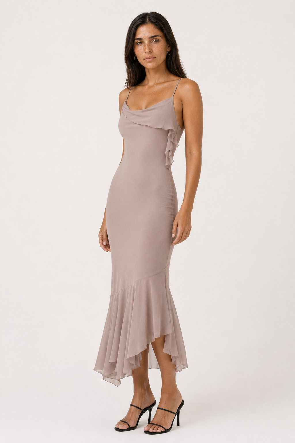 Women's Sleeveless Midi Dress with Asymmetric Hem