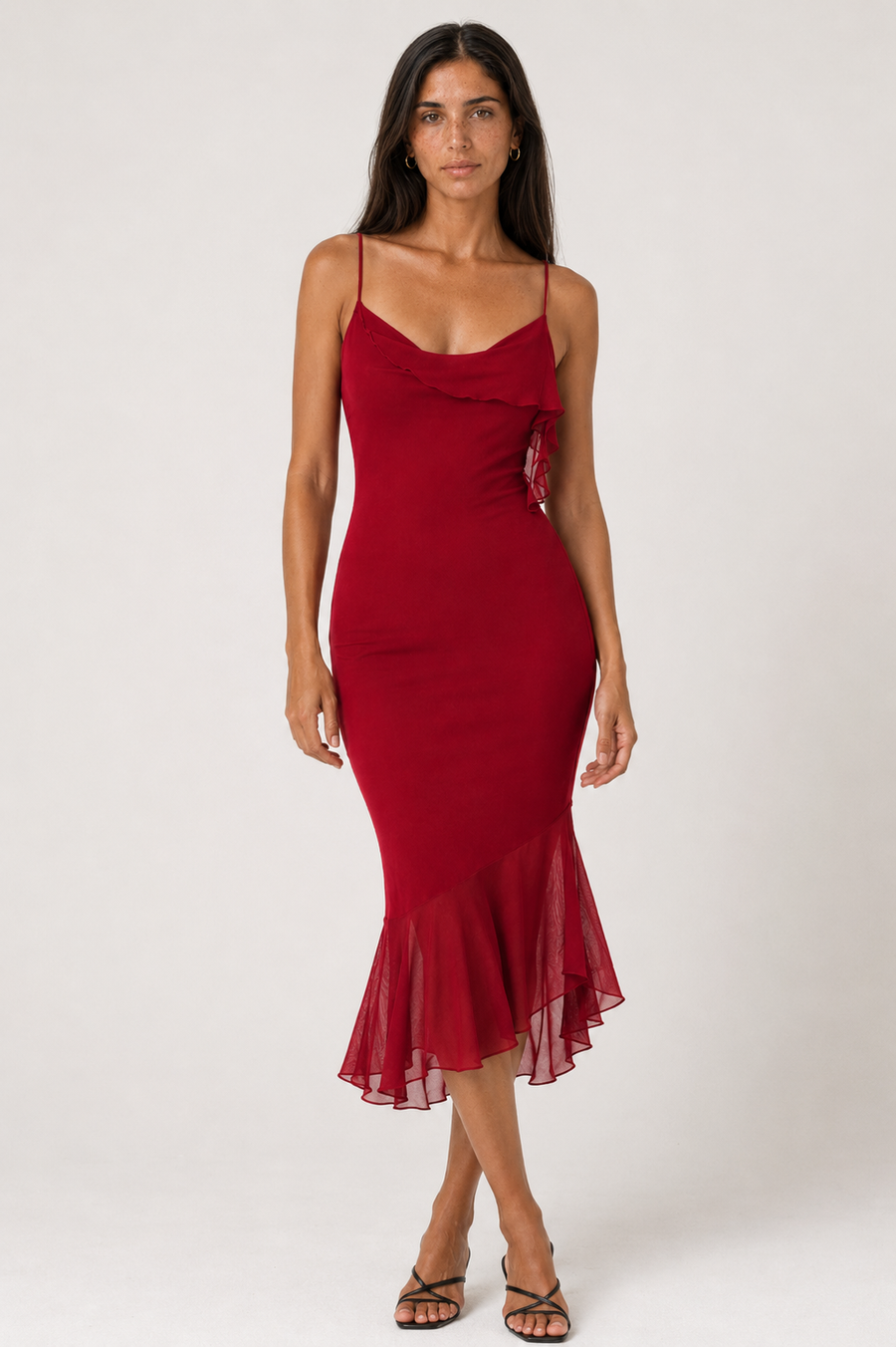 Women's Sleeveless Midi Dress with Asymmetric Hem