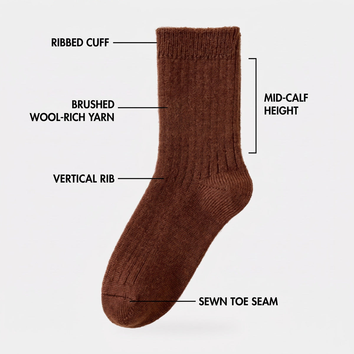 Men's Thick Wool Mid Calf Boot Socks with Ribbed Cuff