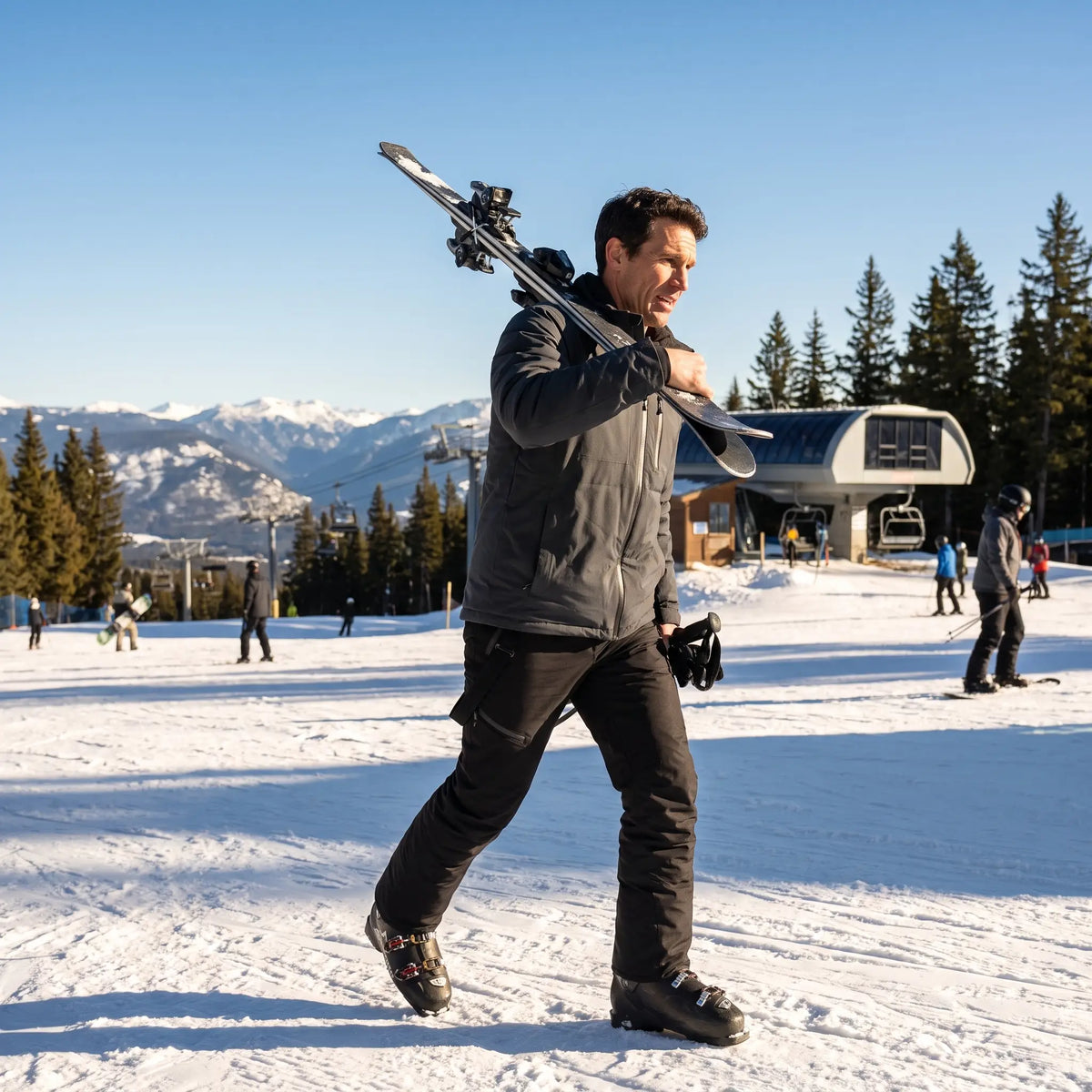 Men's Insulated Ski Pants with Detachable Suspenders and Reinforced Knees