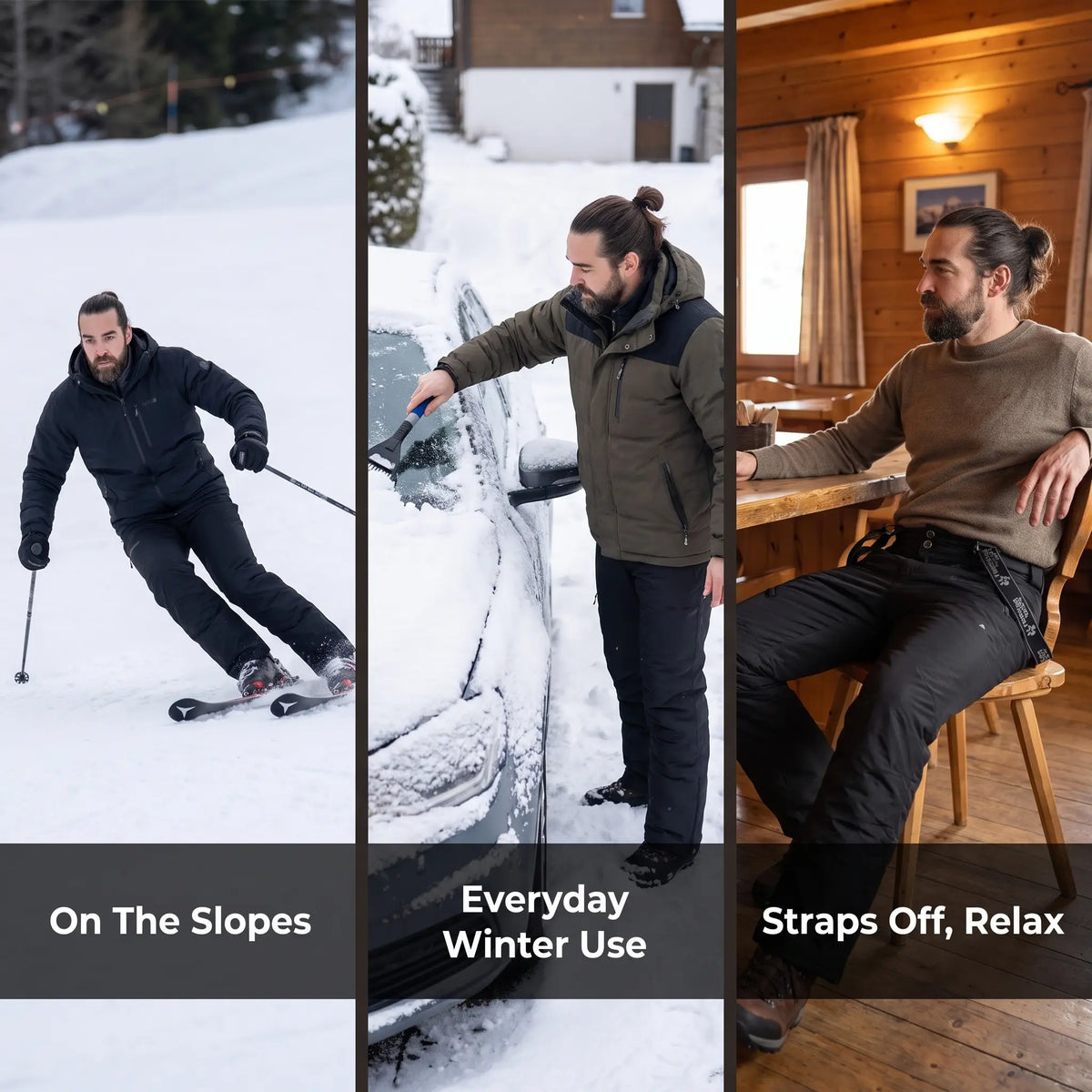 Men's Insulated Ski Pants with Detachable Suspenders and Reinforced Knees