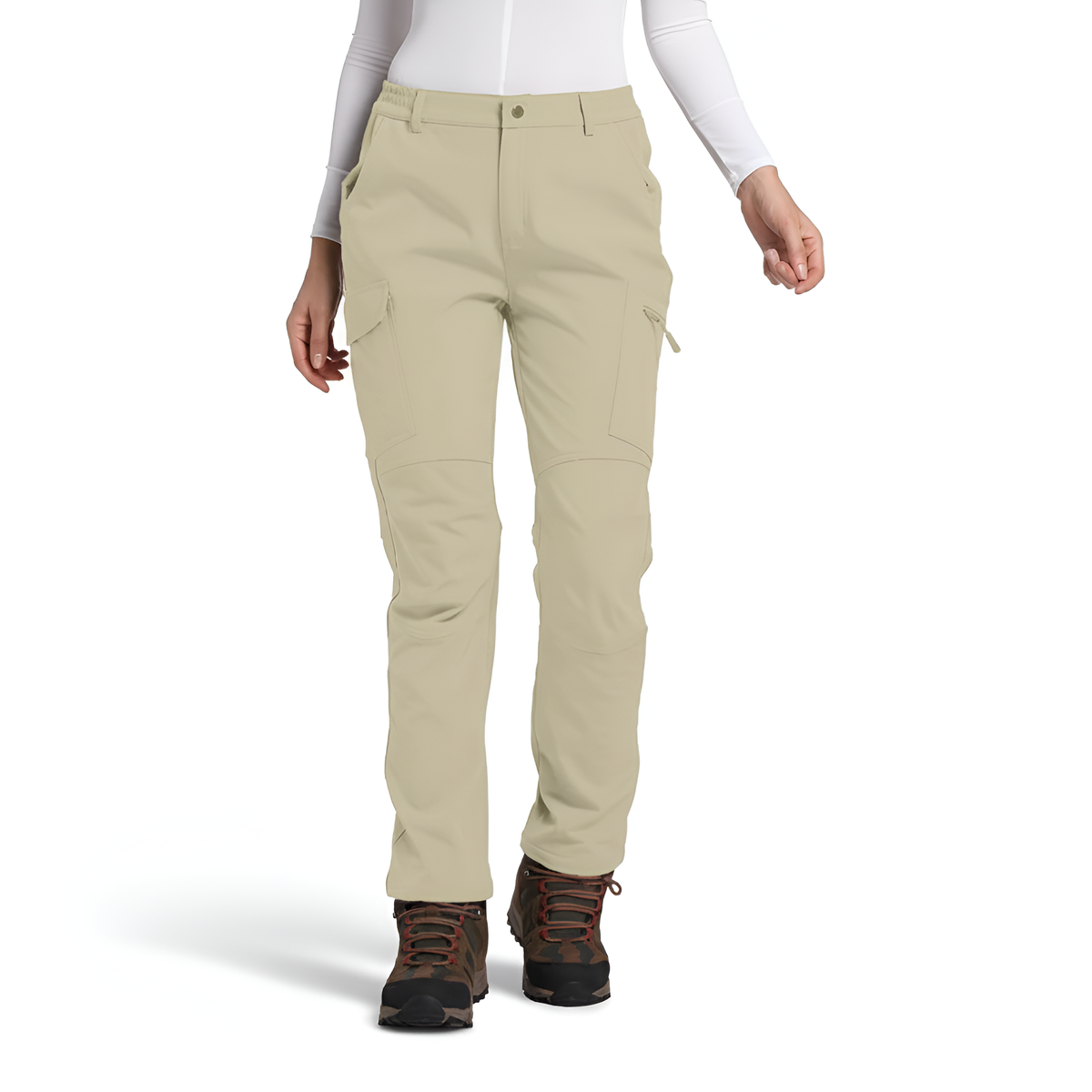 Women's Insulated Waterproof Ski Pants with Cargo Pockets and Articulated Knees