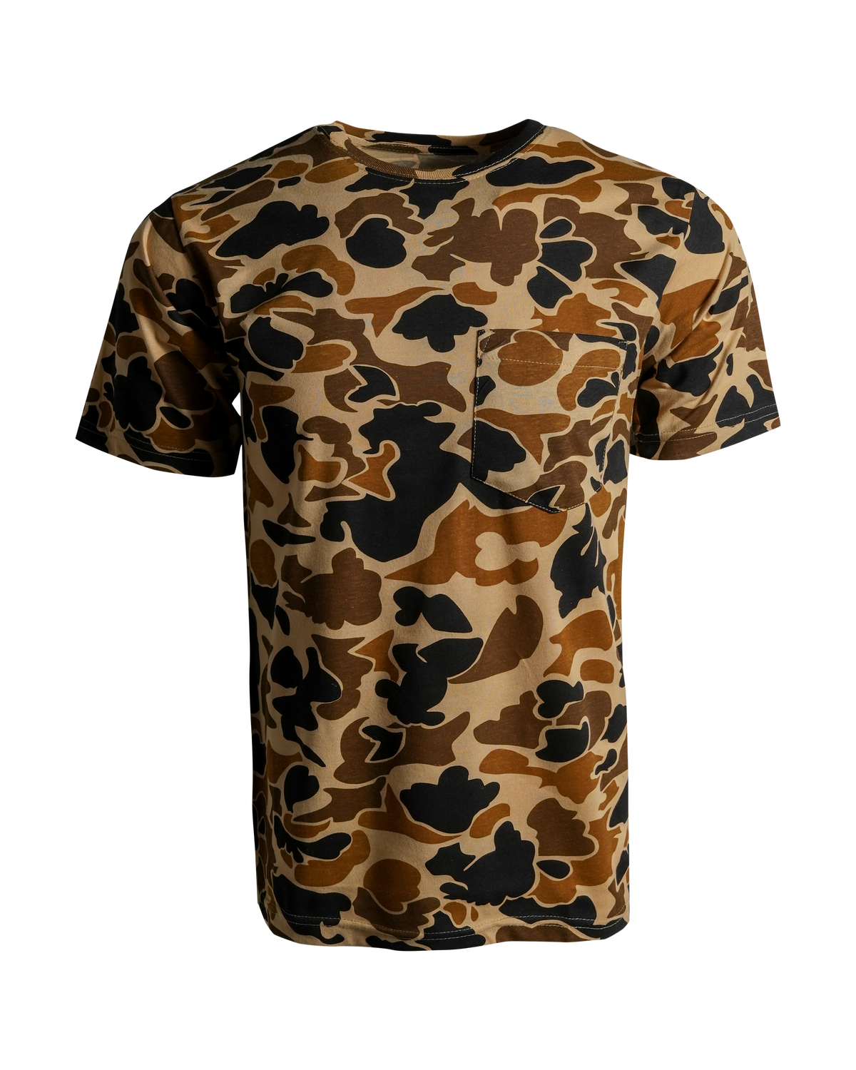 Men's Camouflage Cotton Blend Short Sleeve Pocket Tee with Crew Neck
