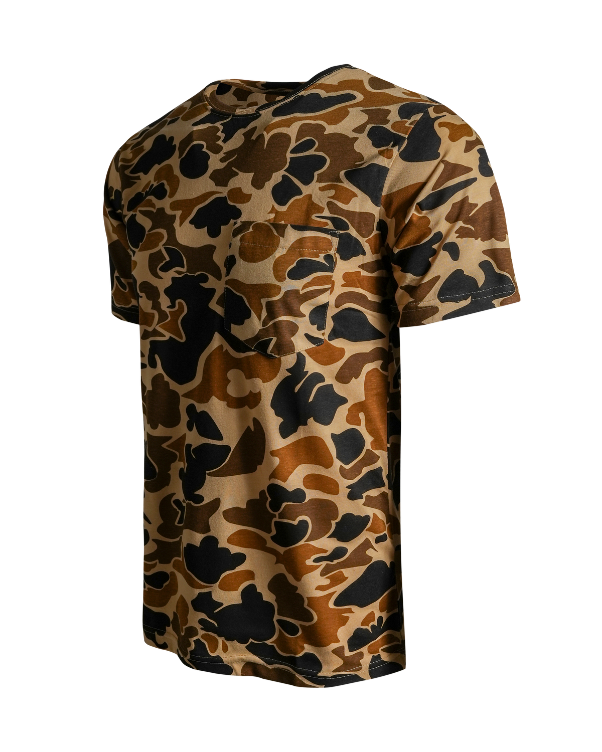 Men's Camouflage Cotton Blend Short Sleeve Pocket Tee with Crew Neck