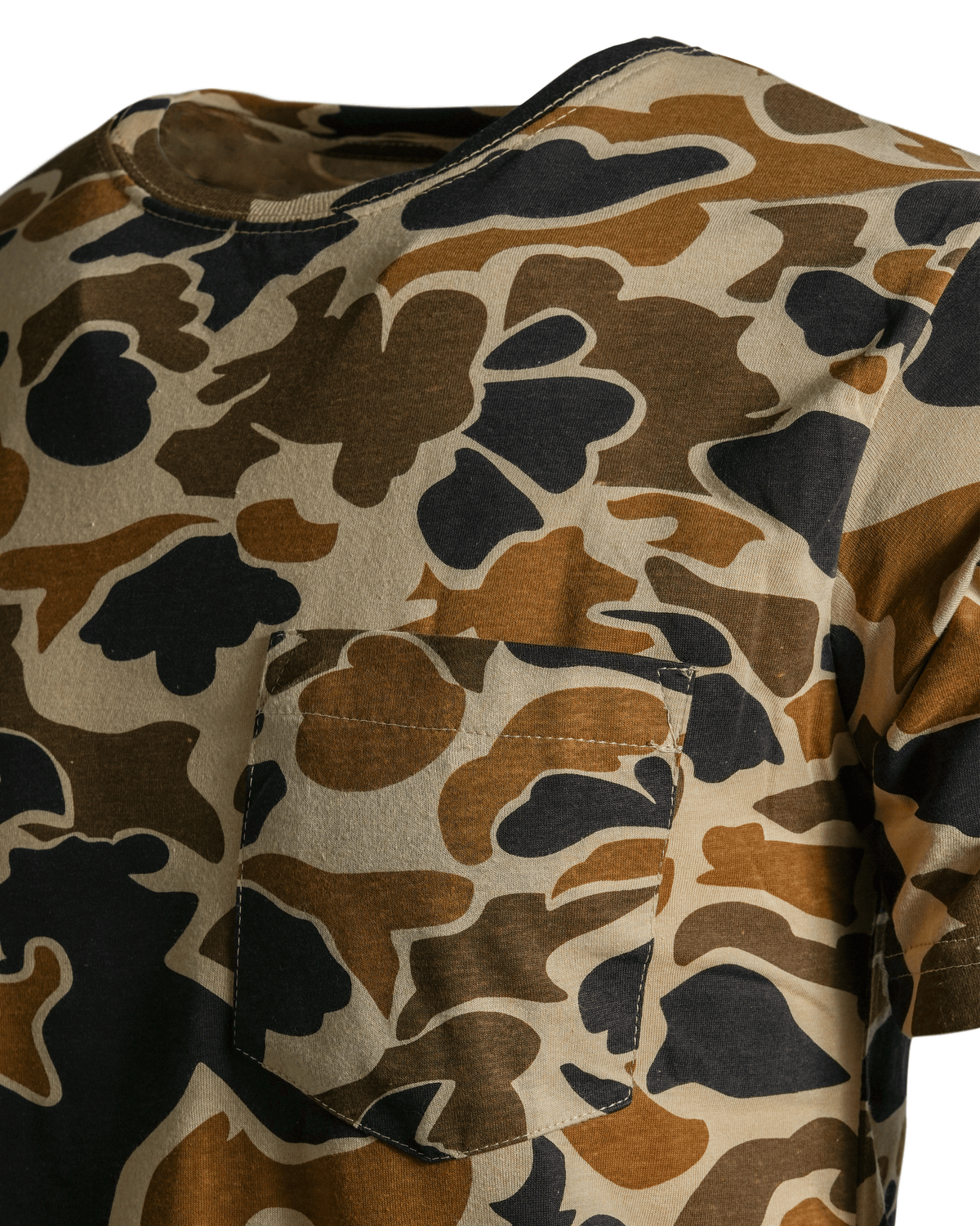 Men's Camouflage Cotton Blend Short Sleeve Pocket Tee with Crew Neck