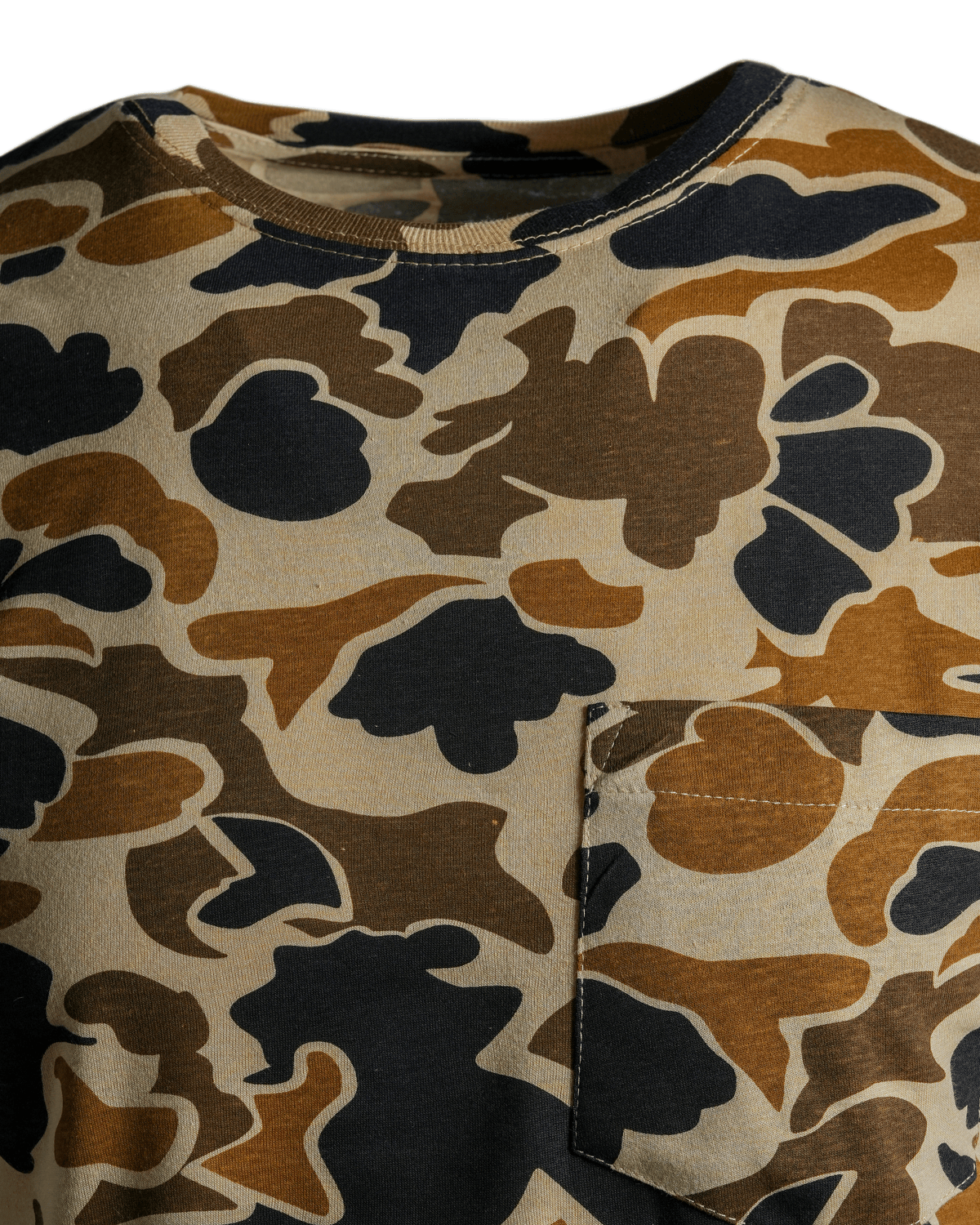 Men's Camouflage Cotton Blend Short Sleeve Pocket Tee with Crew Neck