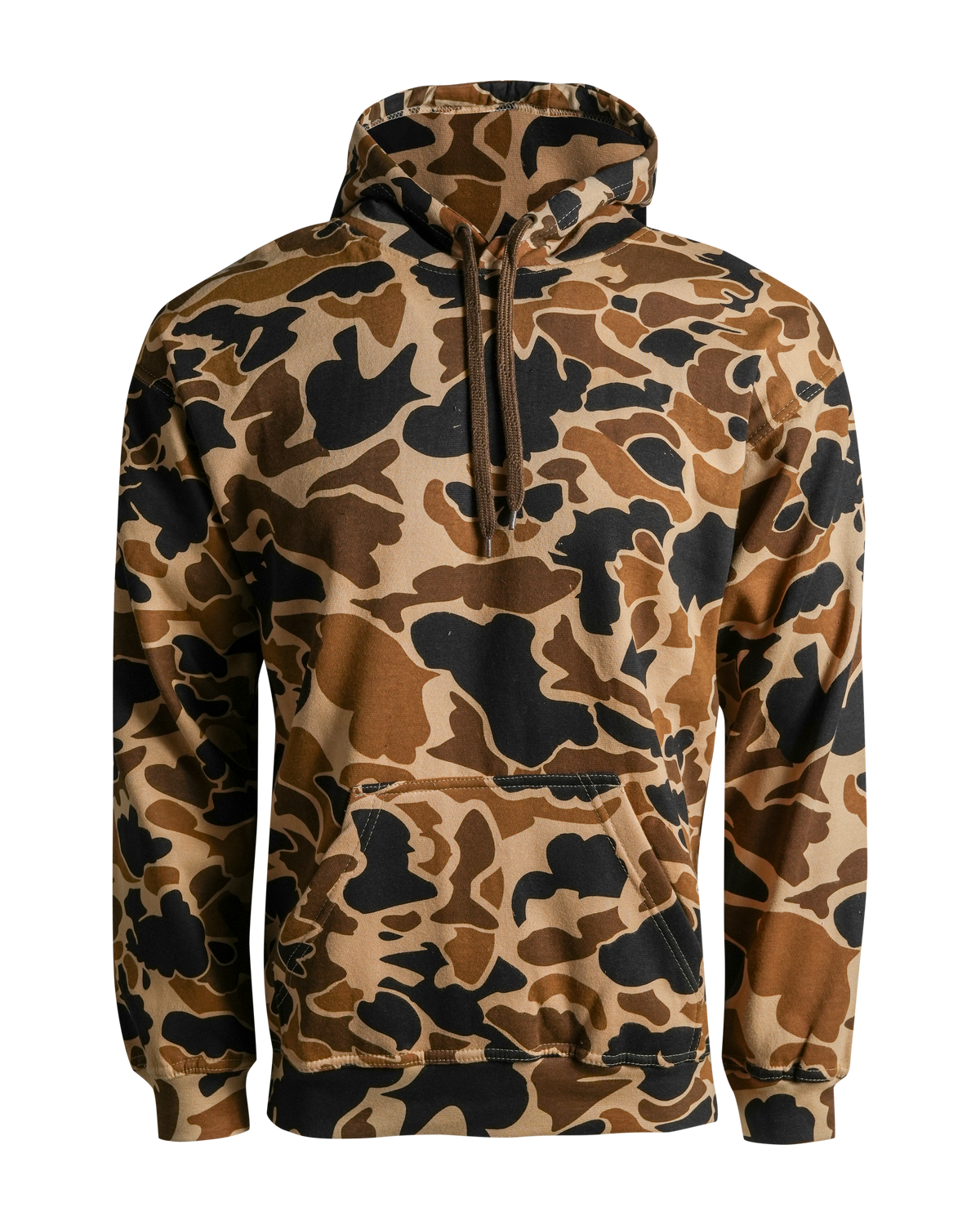 Men's Camouflage Cotton Blend Pullover Hoodie with Kangaroo Pocket and Drawstring