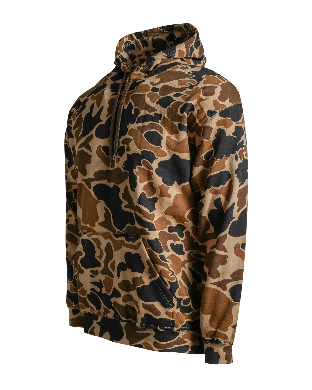Men's Camouflage Cotton Blend Pullover Hoodie with Kangaroo Pocket and Drawstring
