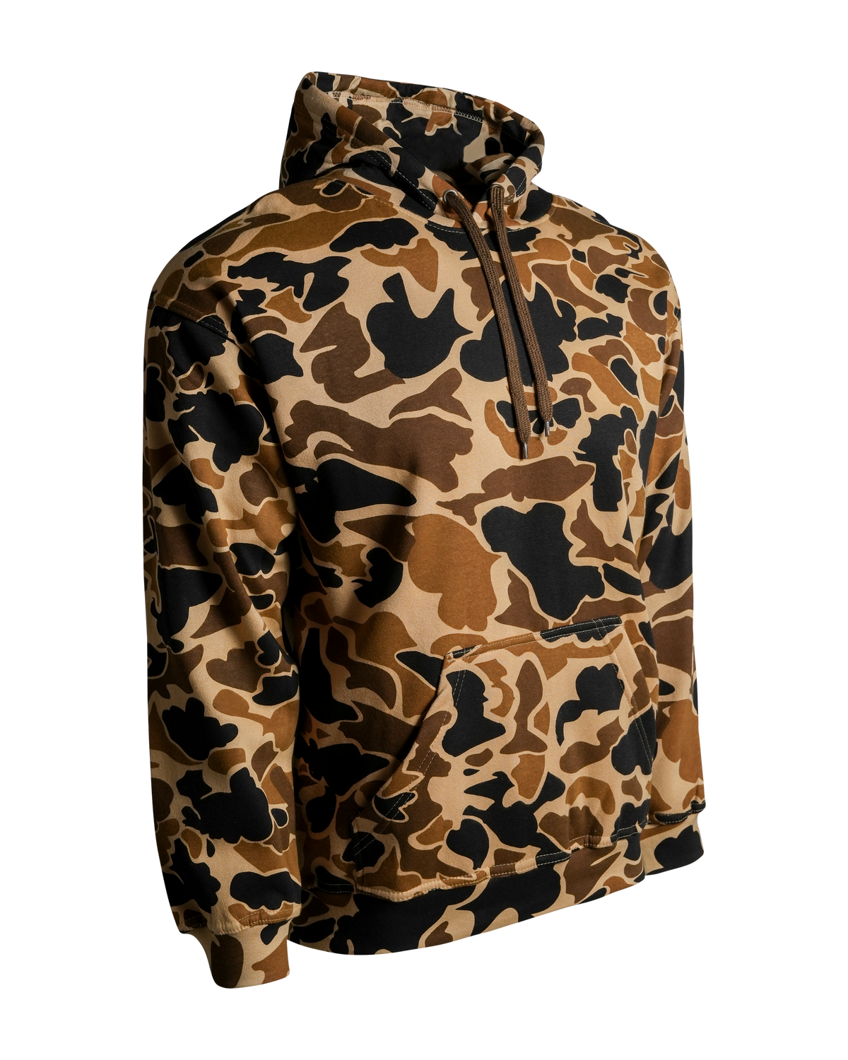 Men's Camouflage Cotton Blend Pullover Hoodie with Kangaroo Pocket and Drawstring