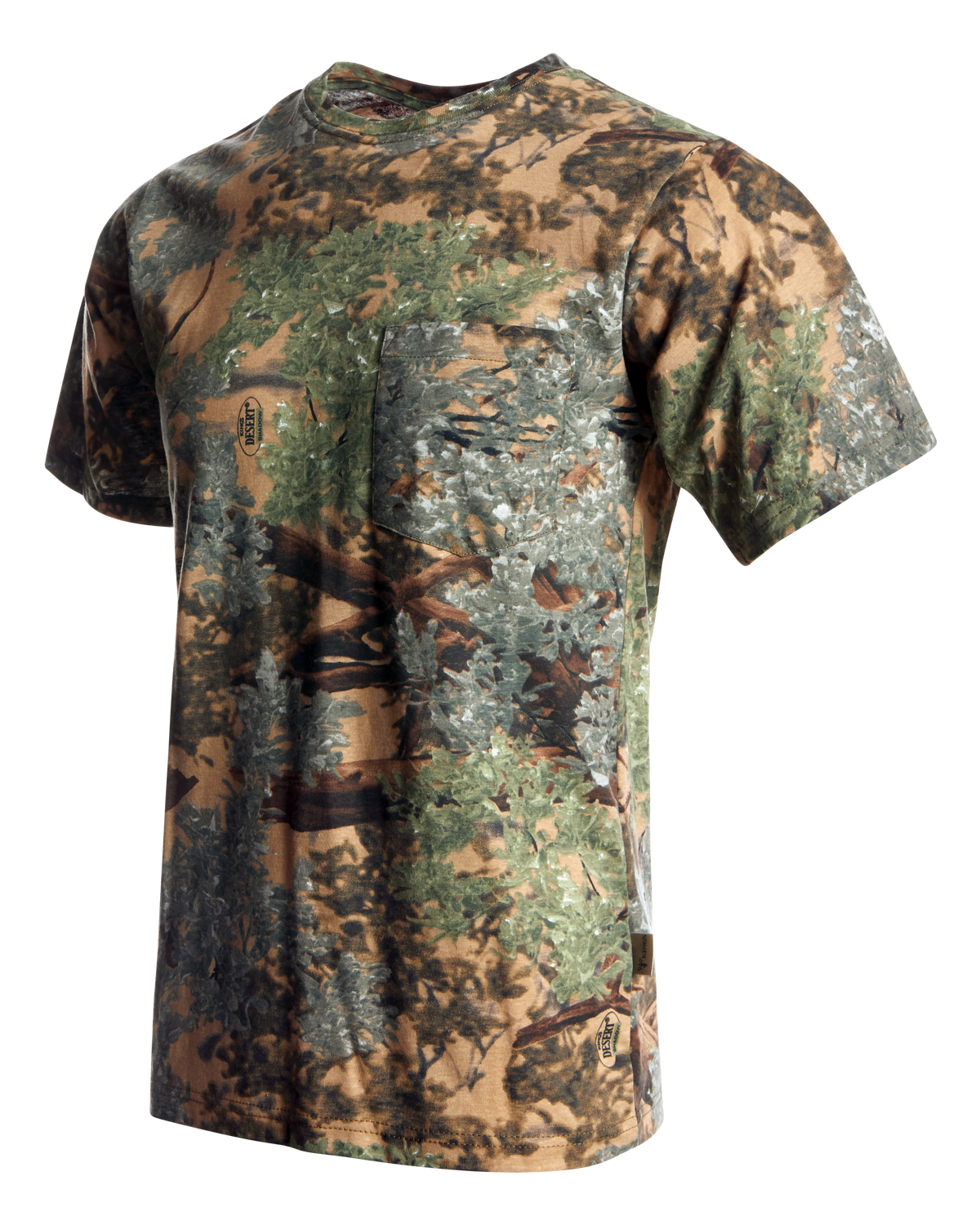 Men's Camouflage Cotton Blend Short Sleeve Pocket Tee with Crew Neck
