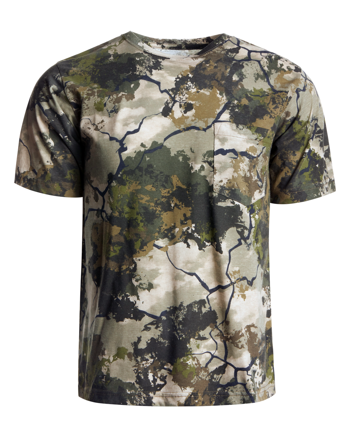 Men's Camouflage Cotton Blend Short Sleeve Pocket Tee with Crew Neck