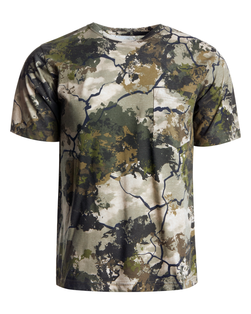 Men's Camouflage Cotton Blend Short Sleeve Pocket Tee with Crew Neck