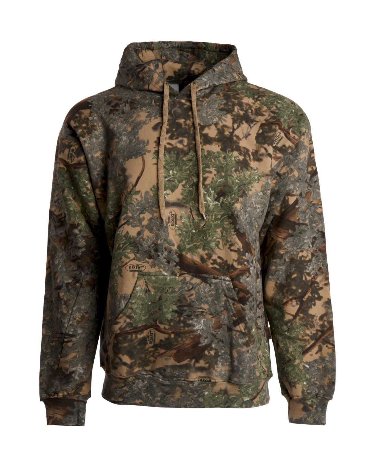 Men's Camouflage Cotton Blend Pullover Hoodie with Kangaroo Pocket and Drawstring