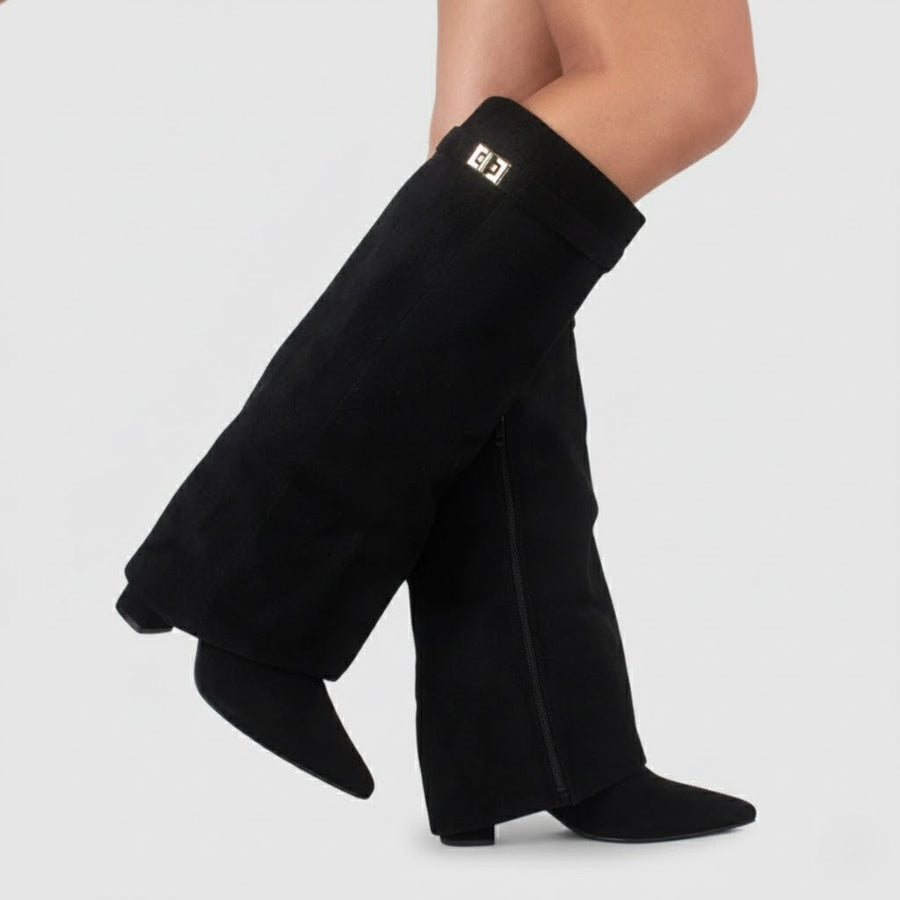 Lila | Women’s Black Over-the-Knee Leather Boots With Buckle 0