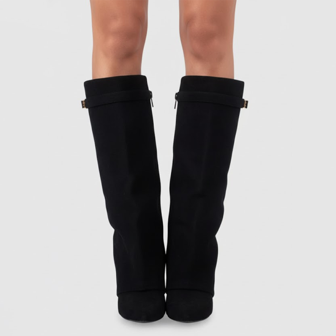 Lila | Women’s Black Over-the-Knee Leather Boots With Buckle 1