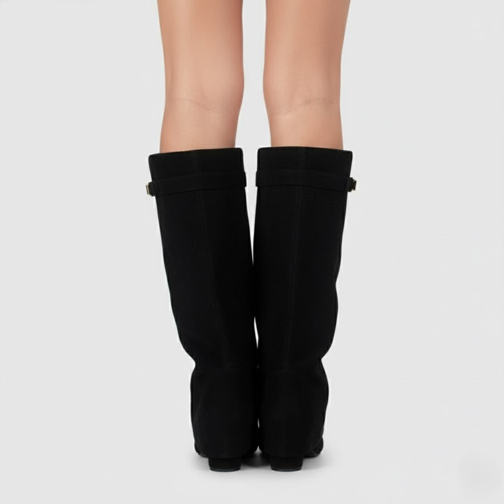 Lila | Women’s Black Over-the-Knee Leather Boots With Buckle 2
