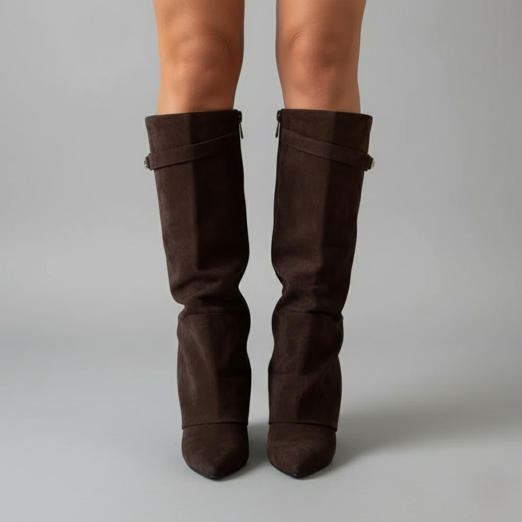 Lila | Women’s Black Over-the-Knee Leather Boots With Buckle 6