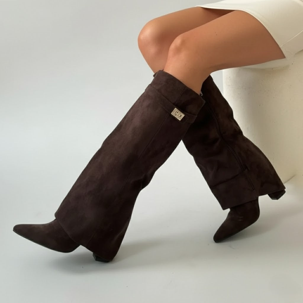 Lila | Women’s Black Over-the-Knee Leather Boots With Buckle 7
