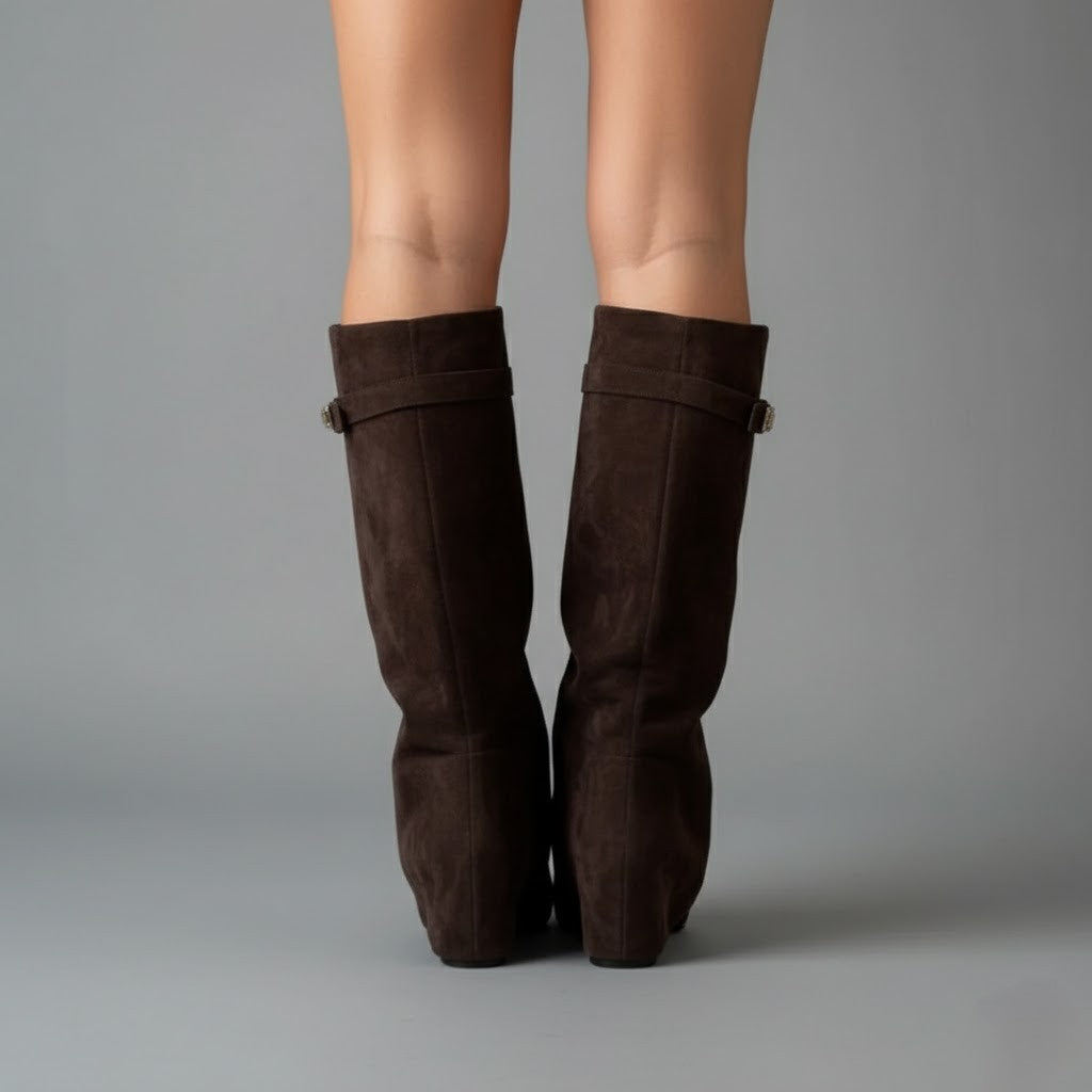 Lila | Women’s Black Over-the-Knee Leather Boots With Buckle 8