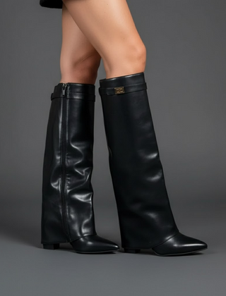 Lila | Women’s Black Over-the-Knee Leather Boots With Buckle 9