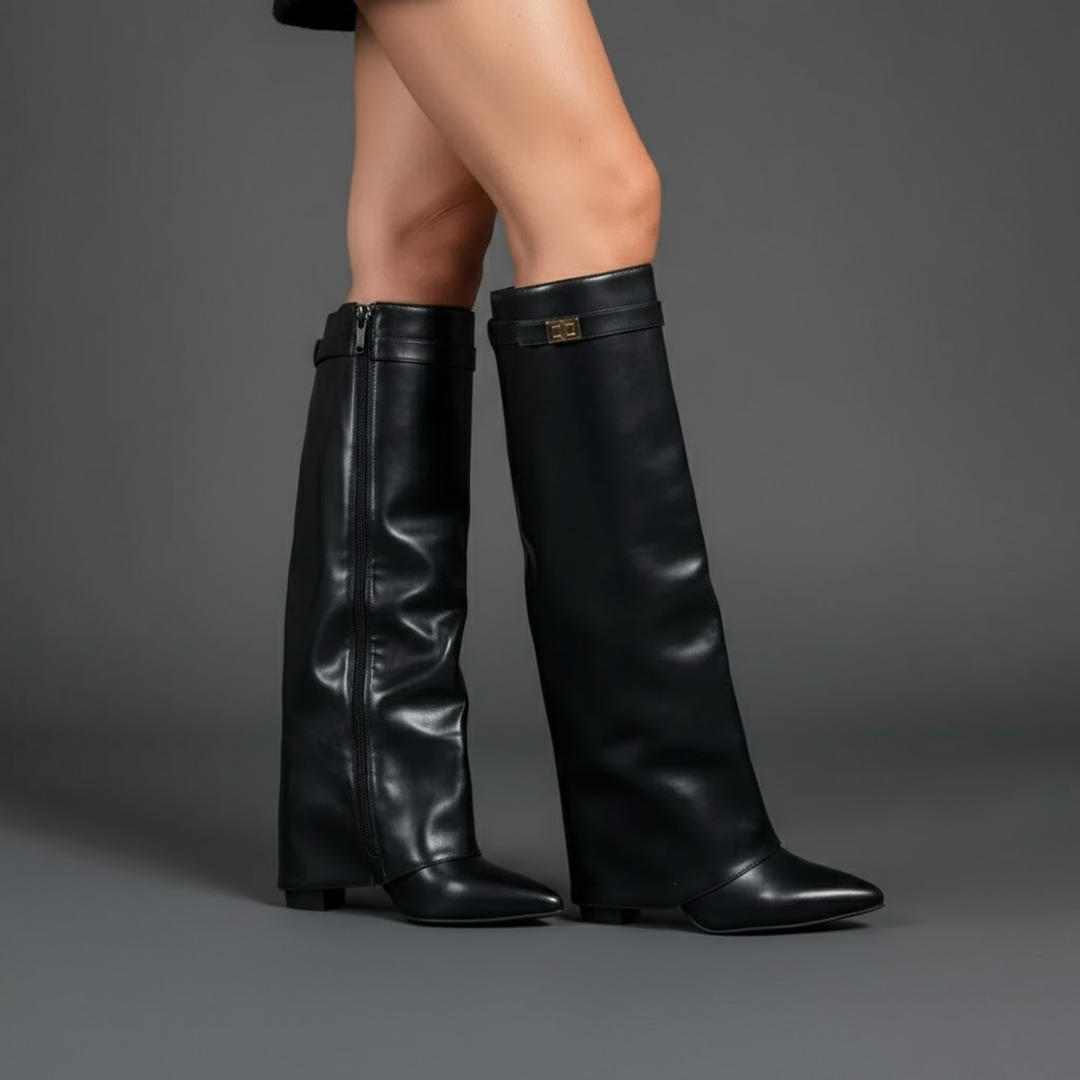 Lila | Women’s Black Over-the-Knee Leather Boots With Buckle 9