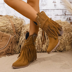 Lila | Women’s Wide Calf Fringe Cowboy Boots With Block Heel 0