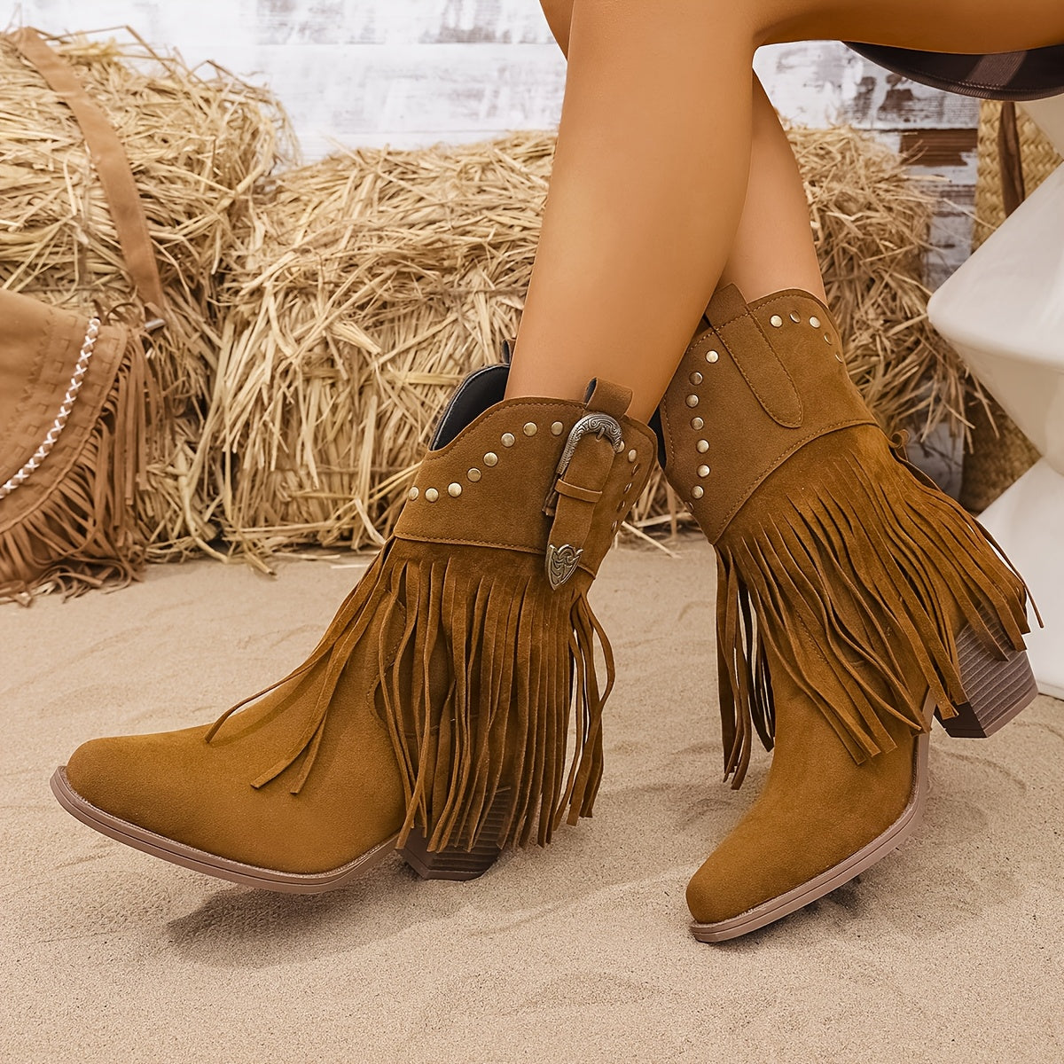 Lila | Women’s Wide Calf Fringe Cowboy Boots With Block Heel 2