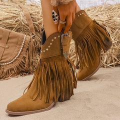 Lila | Women’s Wide Calf Fringe Cowboy Boots With Block Heel 3