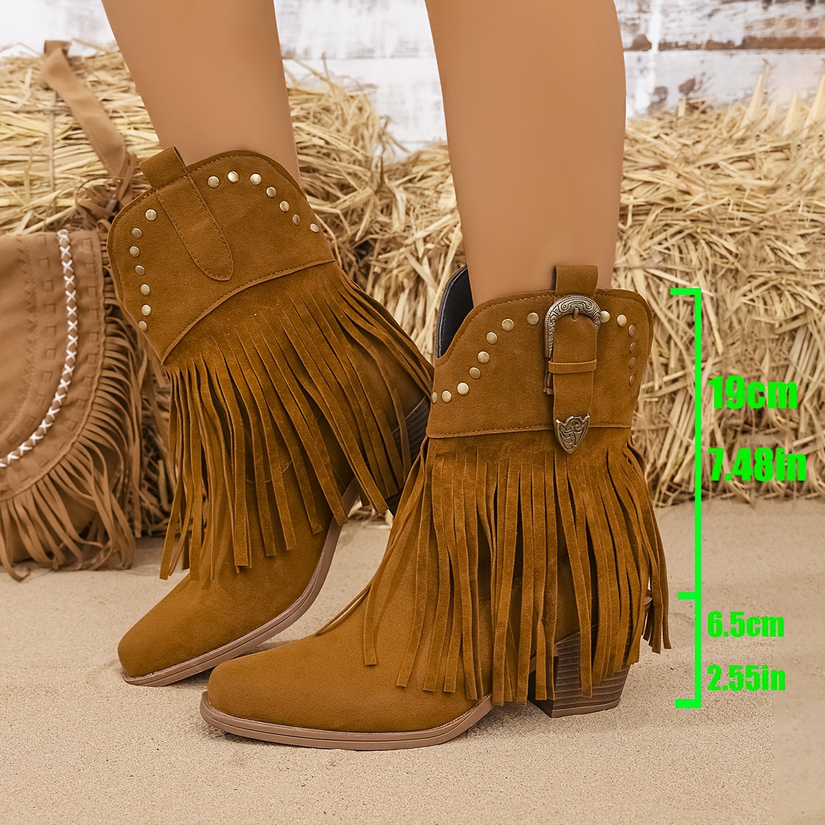 Lila | Women’s Wide Calf Fringe Cowboy Boots With Block Heel 6