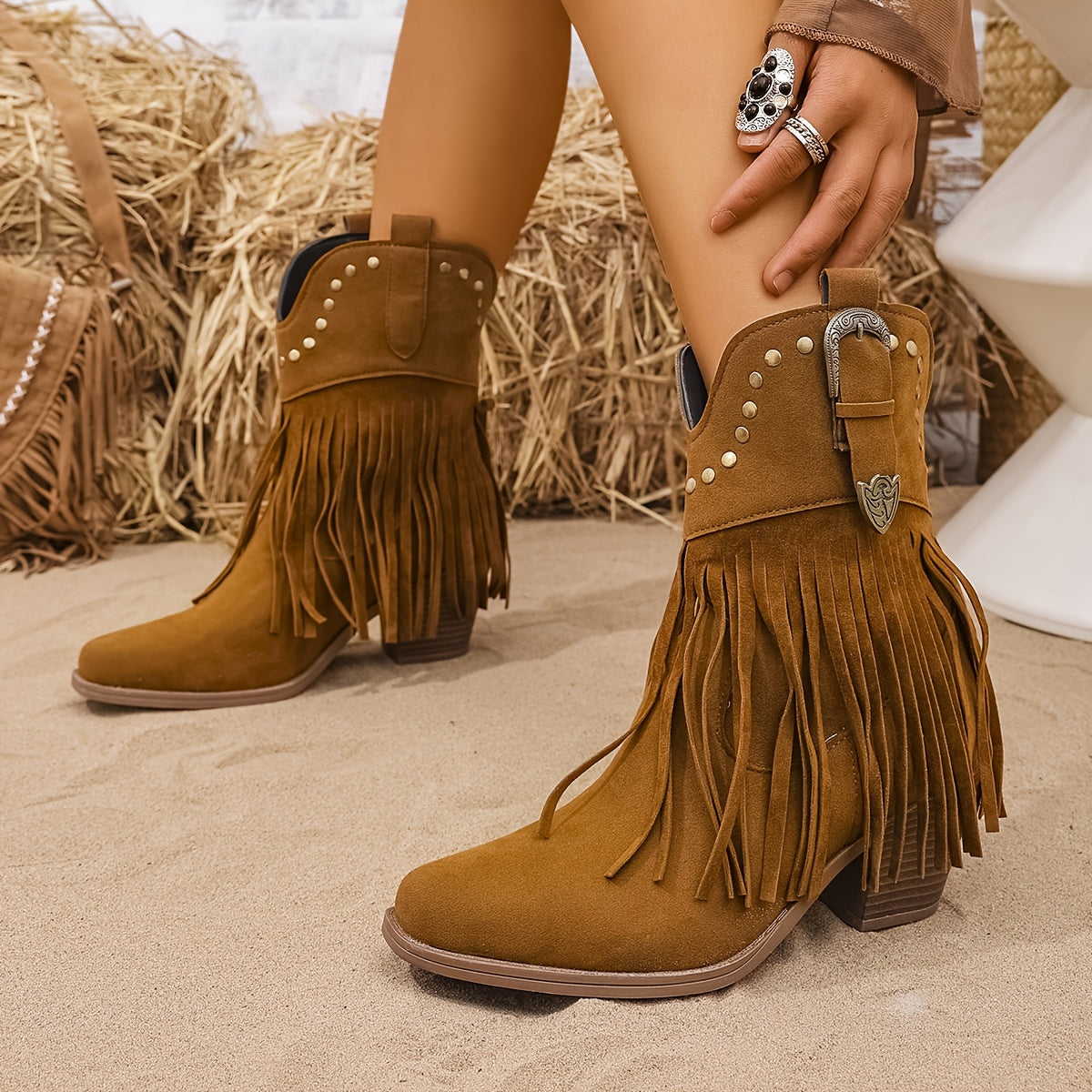 Lila | Women’s Wide Calf Fringe Cowboy Boots With Block Heel 7