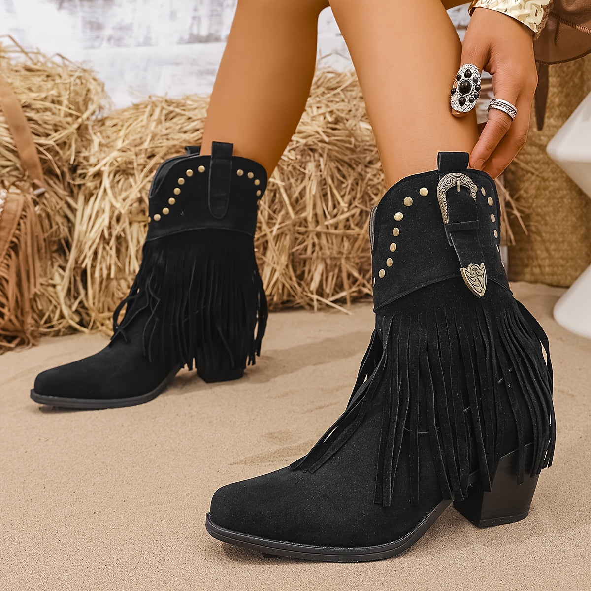 Lila | Women’s Wide Calf Fringe Cowboy Boots With Block Heel 8