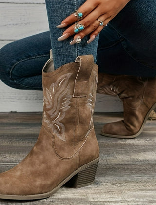Lila | Women’s Wide Calf Mid-Calf Cowgirl Boots With Embroidered Detail 0