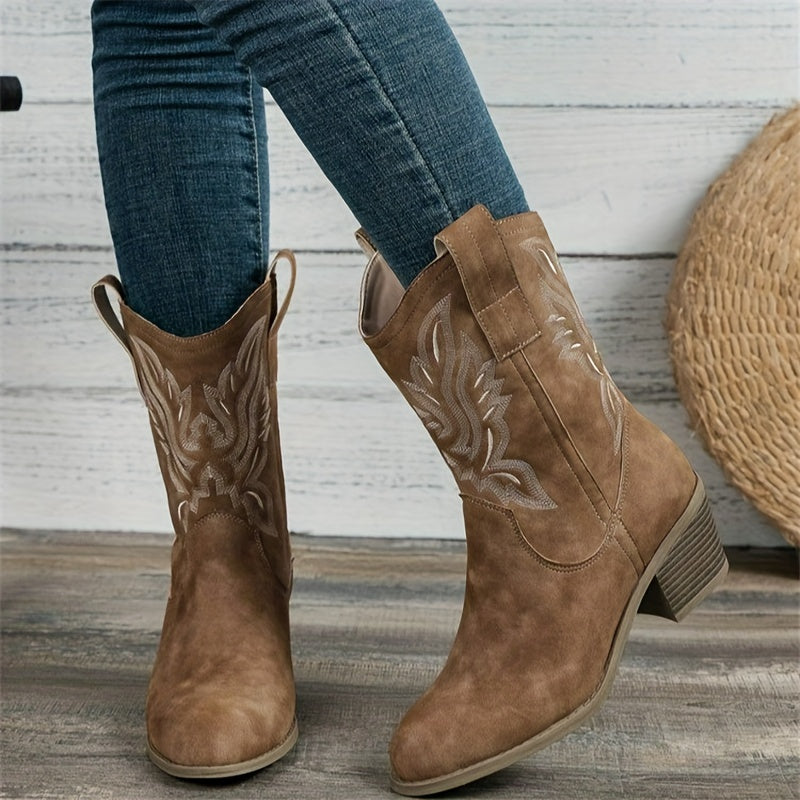 Lila | Women’s Wide Calf Mid-Calf Cowgirl Boots With Embroidered Detail 1