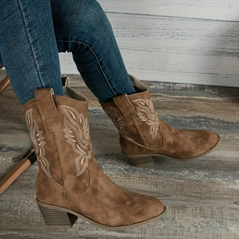 Lila | Women’s Wide Calf Mid-Calf Cowgirl Boots With Embroidered Detail 3