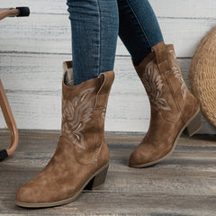 Lila | Women’s Wide Calf Mid-Calf Cowgirl Boots With Embroidered Detail 4