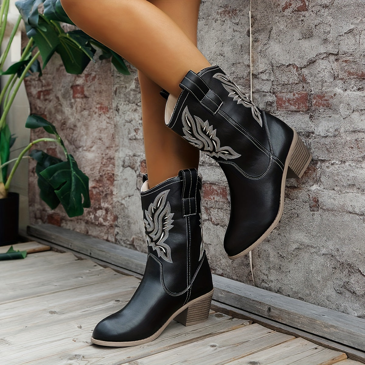 Lila | Women’s Wide Calf Mid-Calf Cowgirl Boots With Embroidered Detail 5
