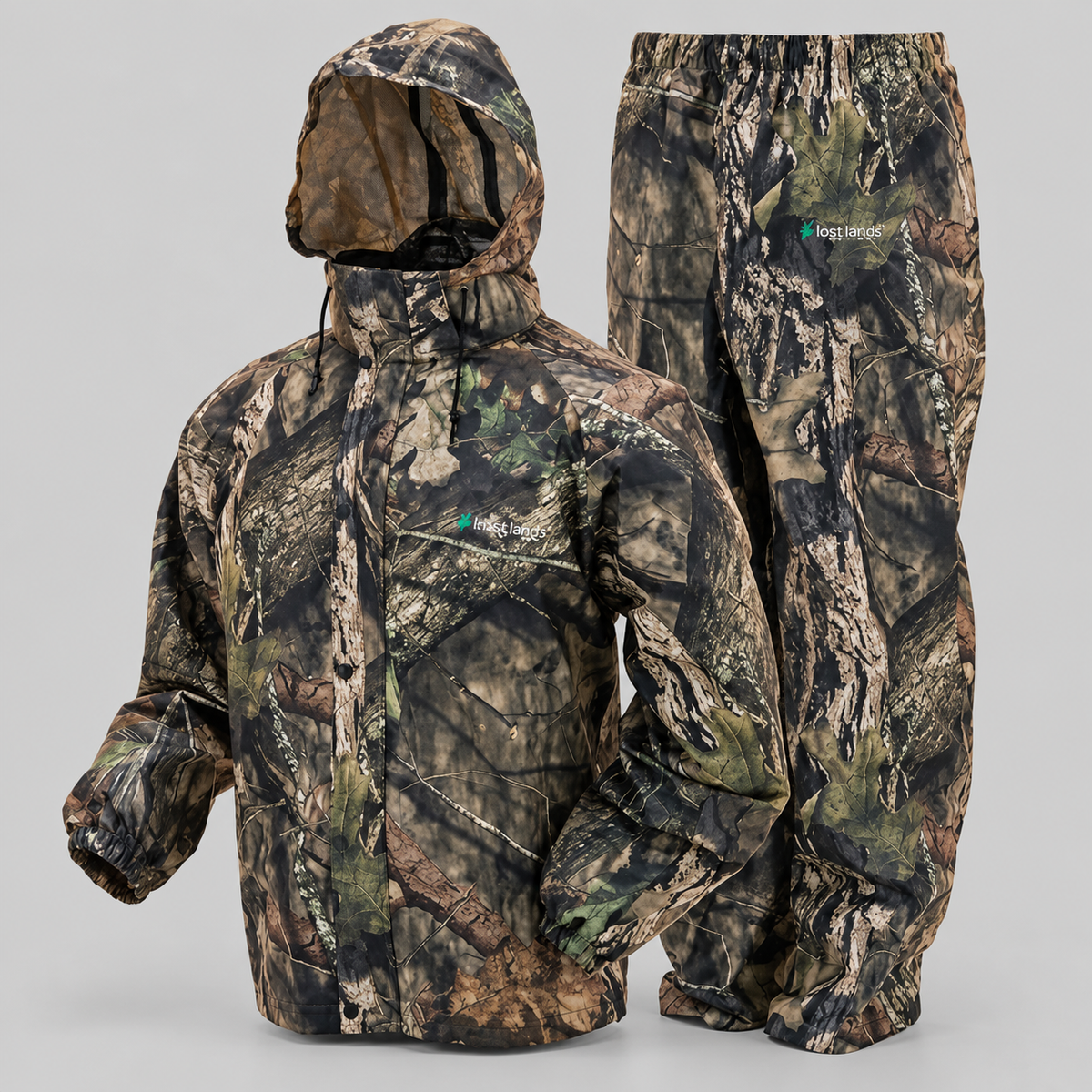 Men's Camouflage Hunting Jacket and Pants Suit with Hood