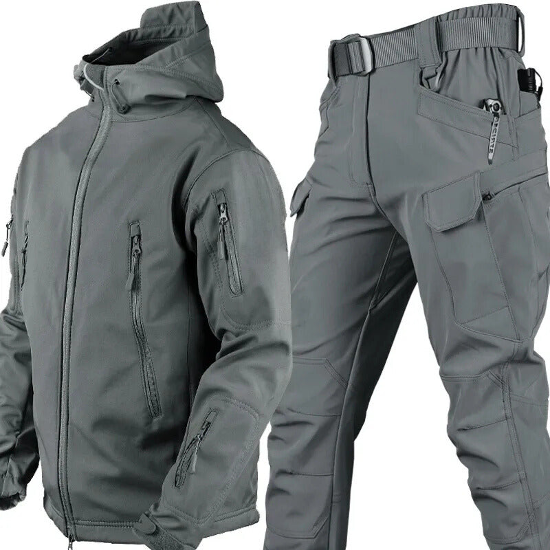Men's Waterproof Fleece Lined Outdoor Jacket and Pants Set with Hood