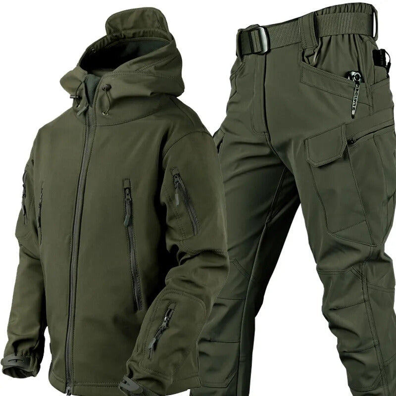 Men's Waterproof Fleece Lined Outdoor Jacket and Pants Set with Hood